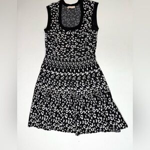 Rebecca Taylor Black and White Leopard Print Knit A-Line Dress Size Small